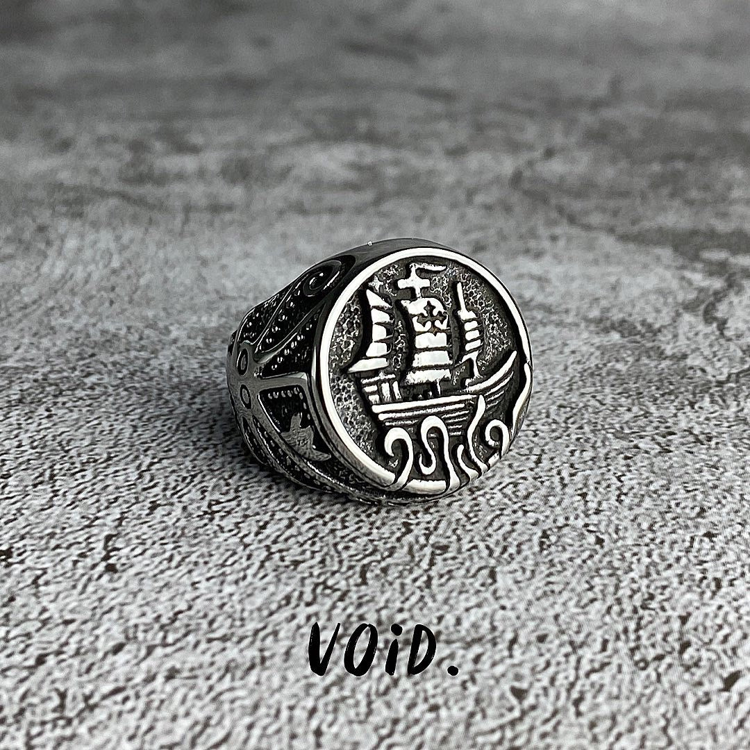 Pirate Ship Signet Stainless Steel Ring - RING73VD