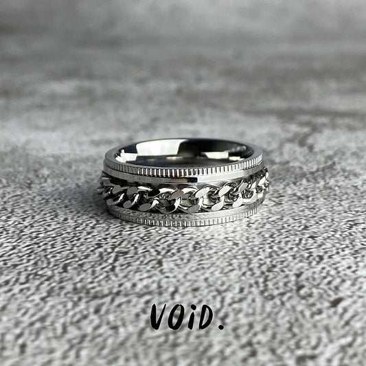 Silver Chain Inlay Stainless Steel Ring - RING92VD