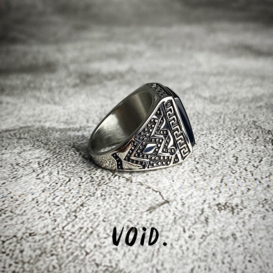 Black Onyx Greek Stainless Steel Ring - RING17VD