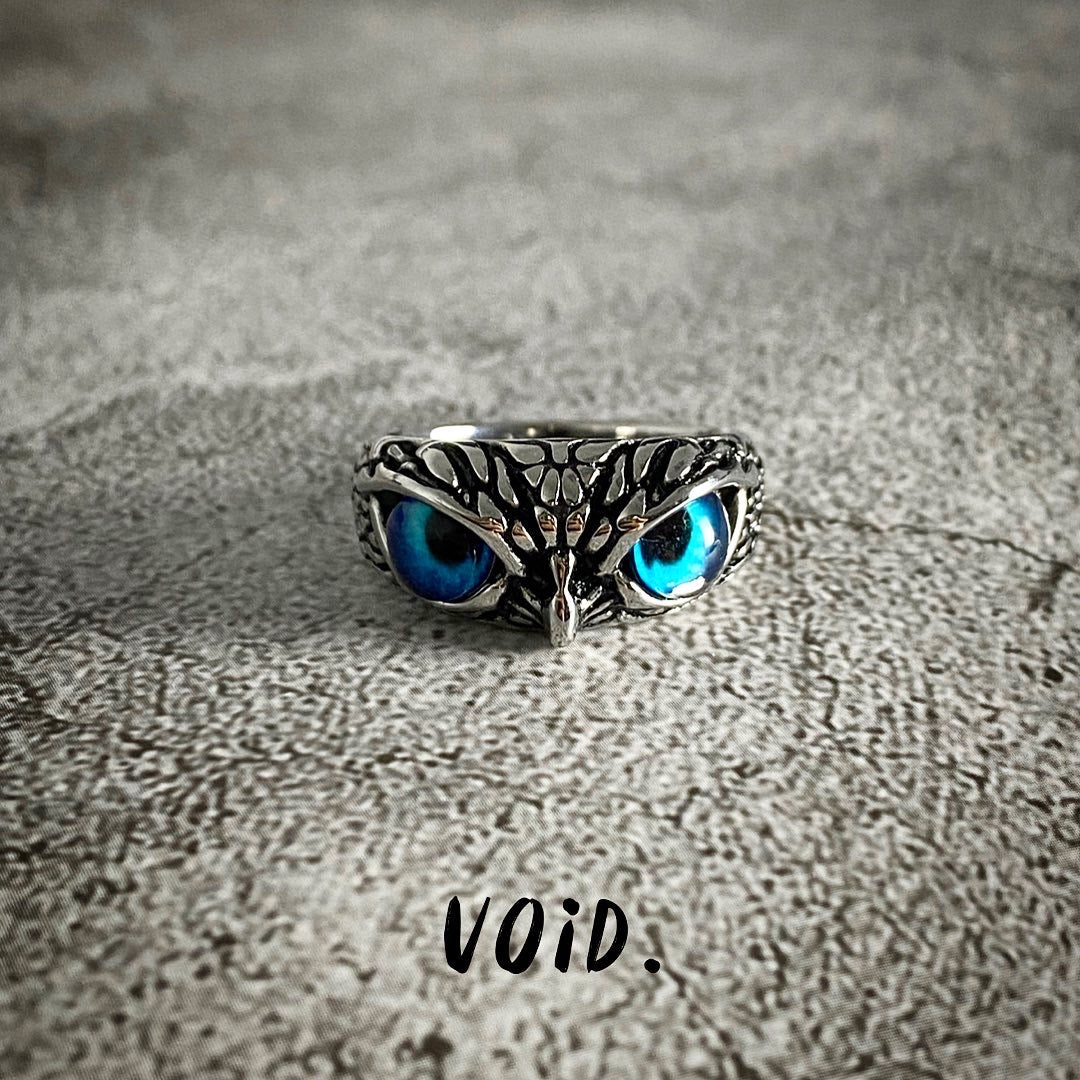 Blue-Eyed Owl Stainless Steel Ring - RING2VD