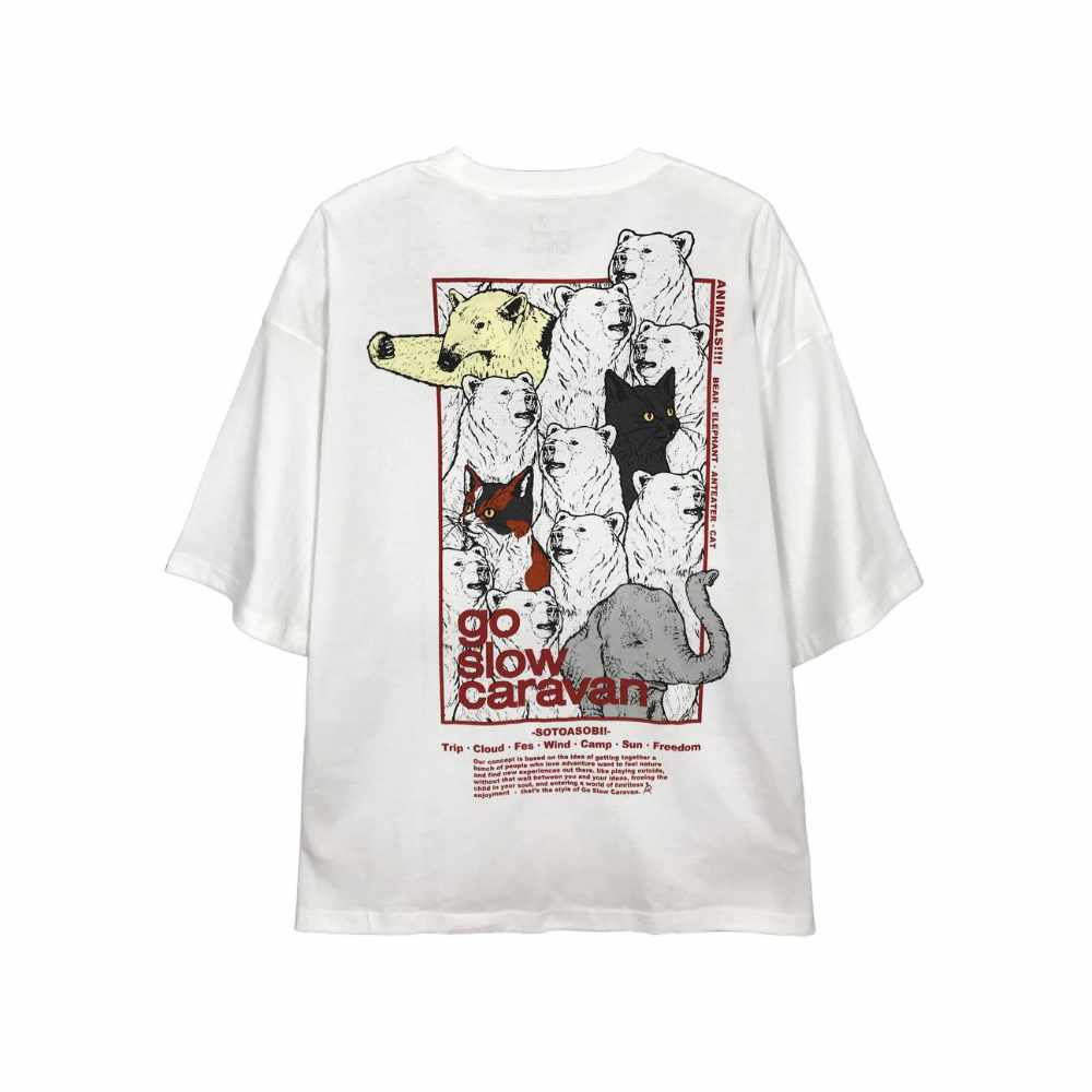 Go Slow Caravan All Star Animals Logo Big Tee White