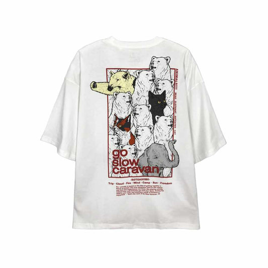 Go Slow Caravan All Star Animals Logo Big Tee White