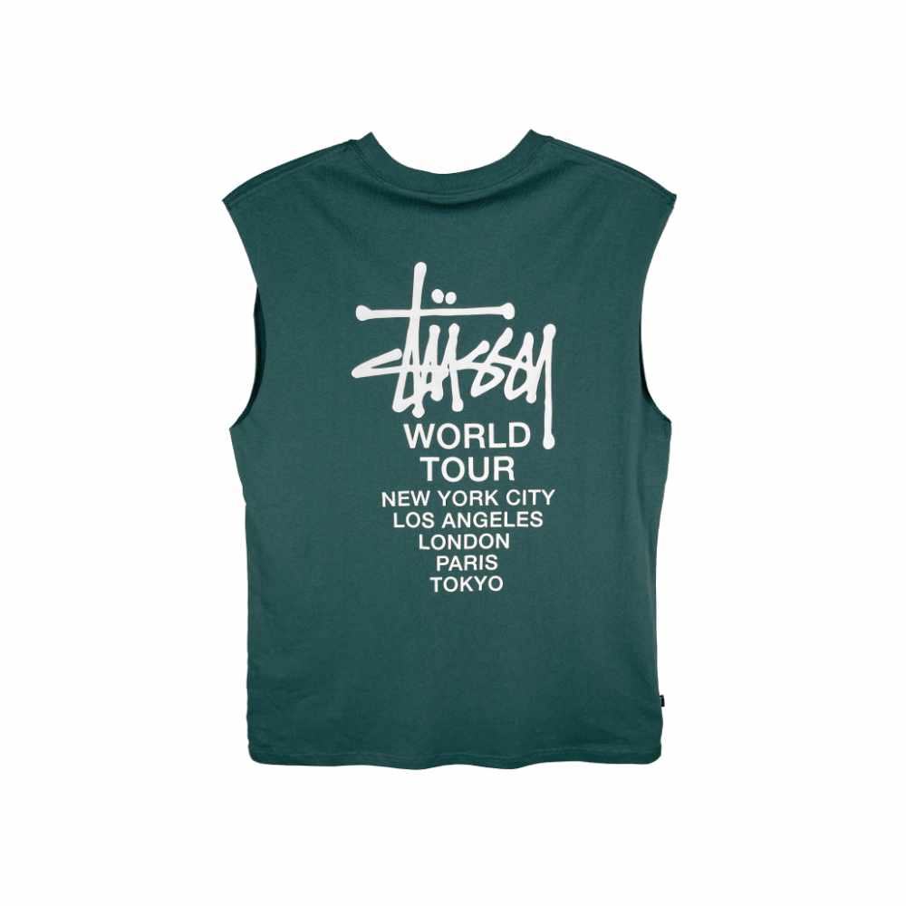 Stussy World Tour Muscle Tank Moss Green