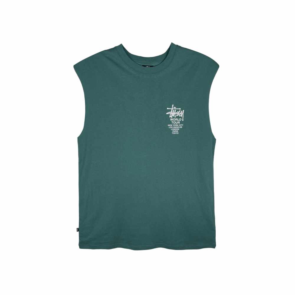 Stussy World Tour Muscle Tank Moss Green