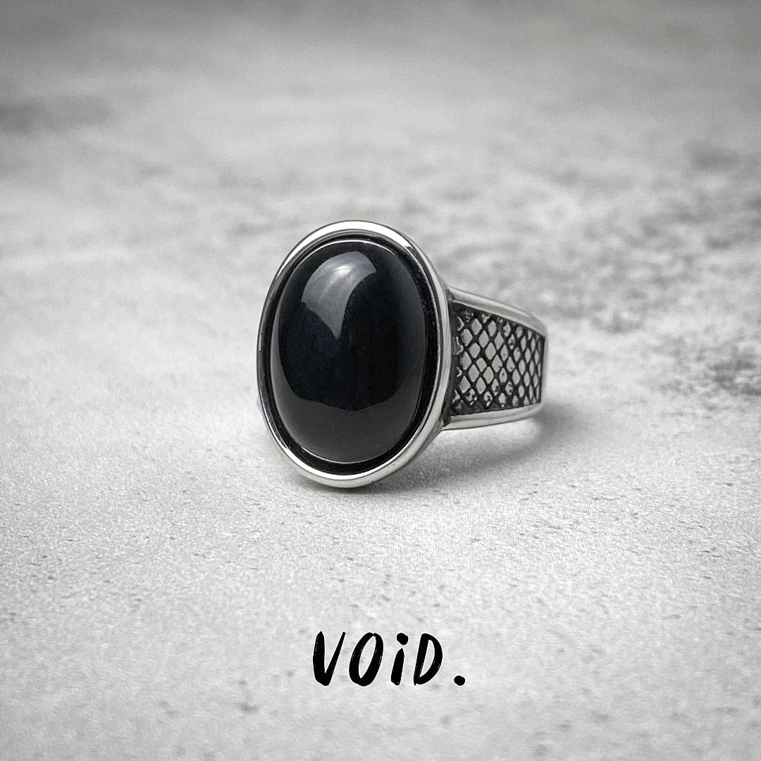 Oval Onyx Scale Stainless Steel Ring - RING127VD