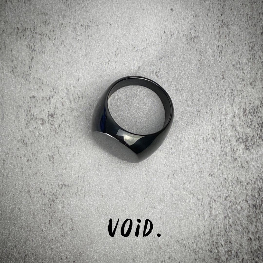 Black Round Flat Signet Stainless Steel Ring - RING146VD