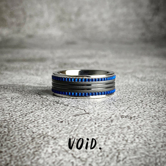 Black Brushed Blue Gear Ring - RING39VD