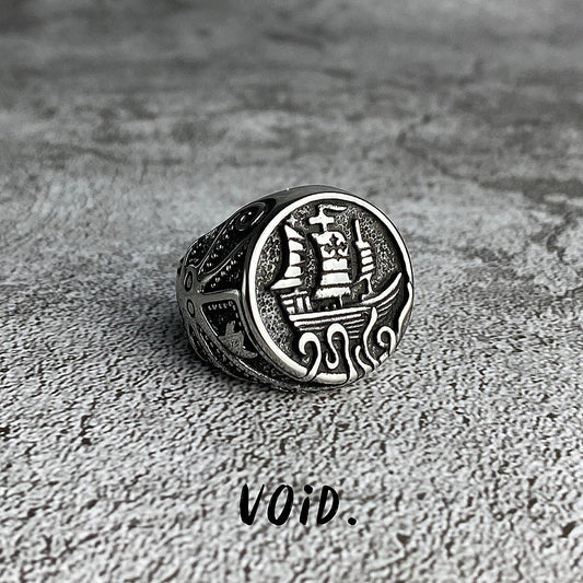 Pirate Ship Signet Stainless Steel Ring - RING73VD