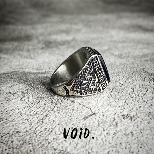 Black Onyx Greek Stainless Steel Ring - RING17VD