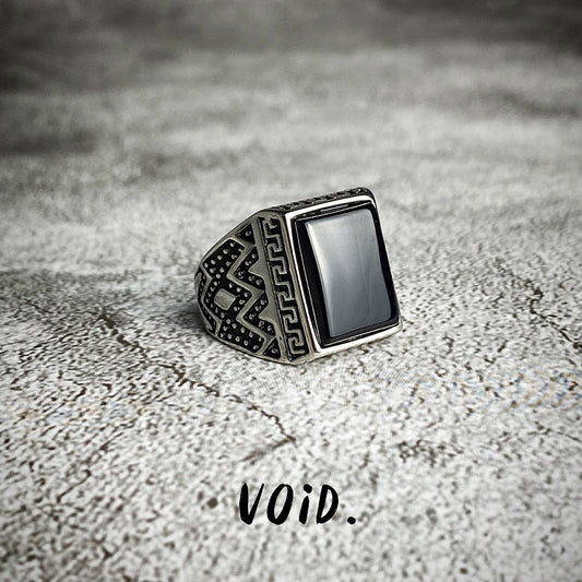 Black Onyx Greek Stainless Steel Ring - RING17VD