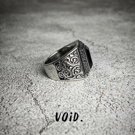 Flat Black Onyx Tribal Stainless Steel Ring - RING25VD