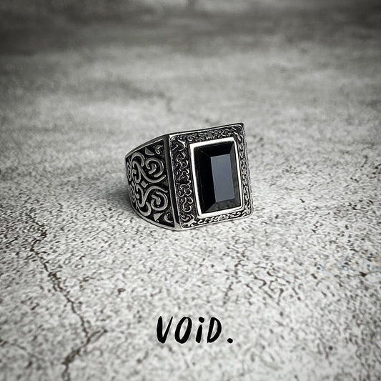 Flat Black Onyx Tribal Stainless Steel Ring - RING25VD