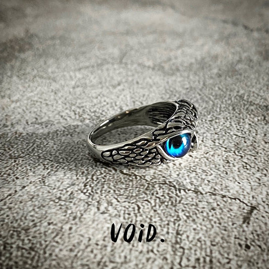 Blue-Eyed Owl Stainless Steel Ring - RING2VD