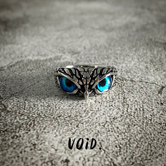 Blue-Eyed Owl Stainless Steel Ring - RING2VD